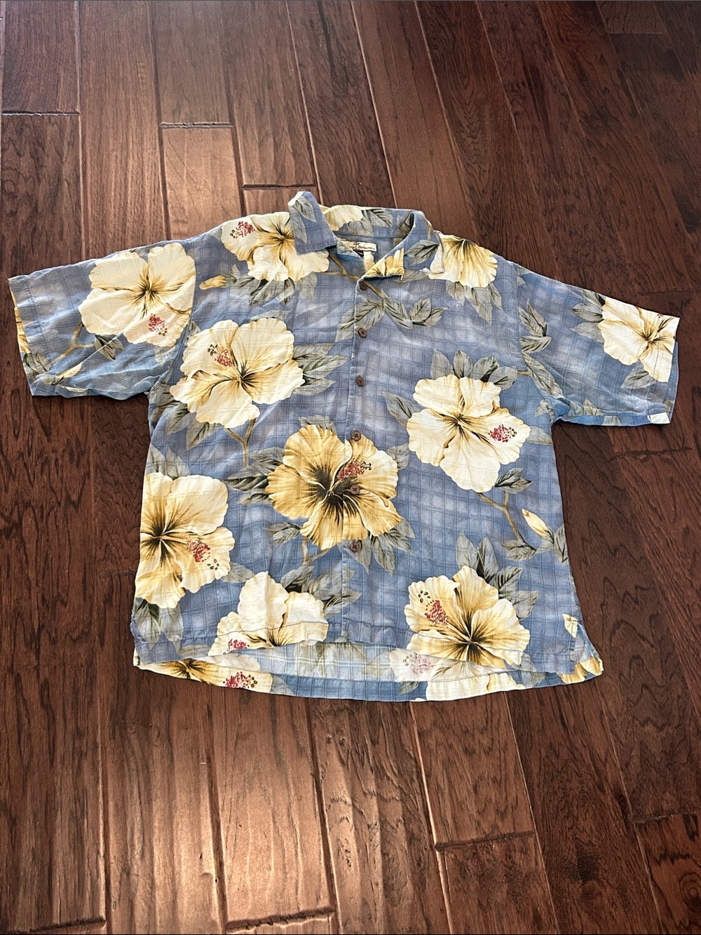 Tommy Bahama Blue Hawaiian Floral Silk Short-Sleeve Shirt